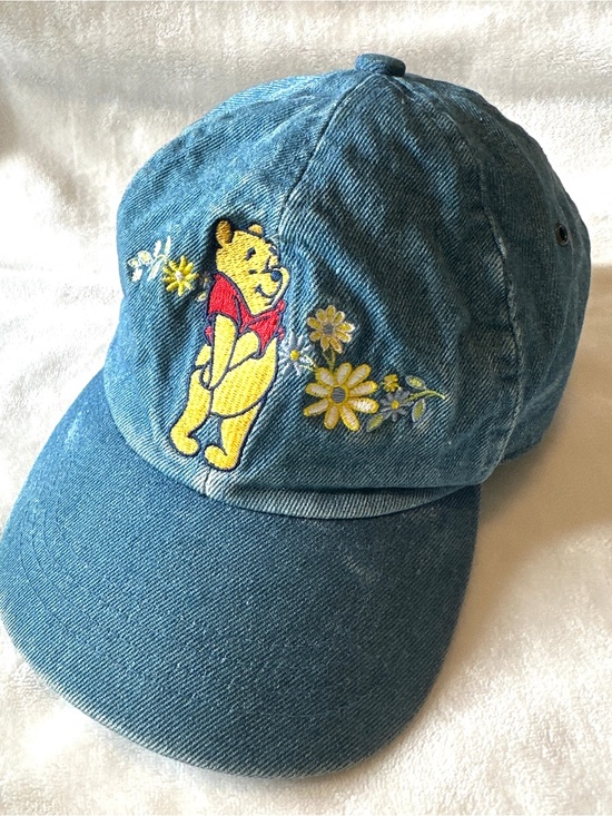 Disney Accessories - Vintage Disney Winnie the Pooh Blue Denim Cap with Yellow Embroidery Flowers